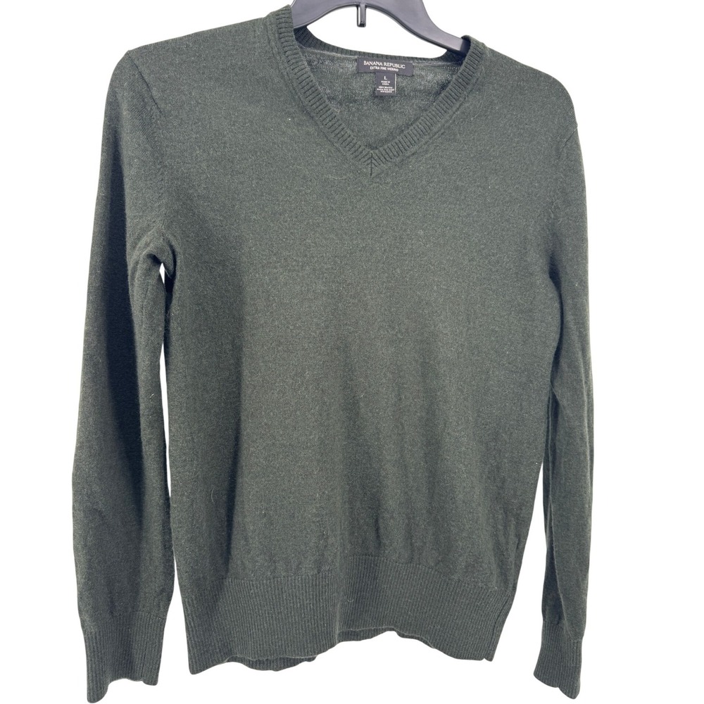 Banana Republic Extra Fine Merino Wool Sweater Mens L Olive Green